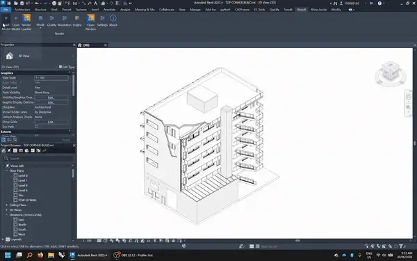 Blendit workflow — sending a Revit view to a fully configured Blender render in one click